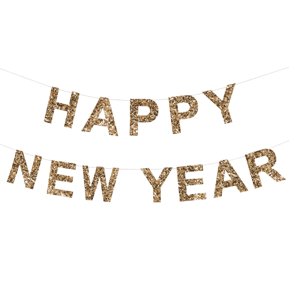 Gold glitter Happy New Year garland