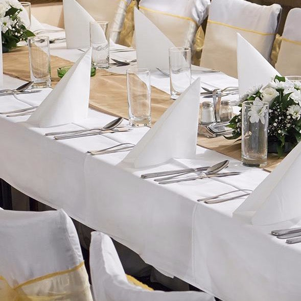 White rectangular fabric tablecloth