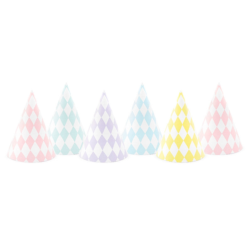 Pastel mix diamond party hats / 6 units.