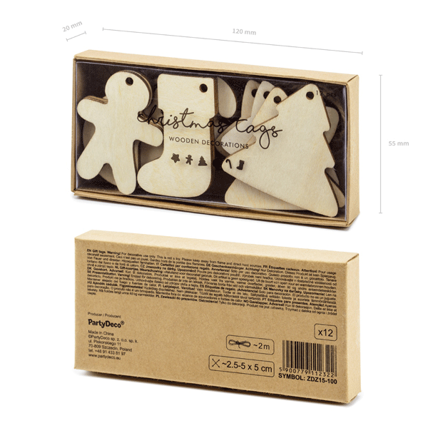 Etiquetas de natal em madeira / 12 pcs.