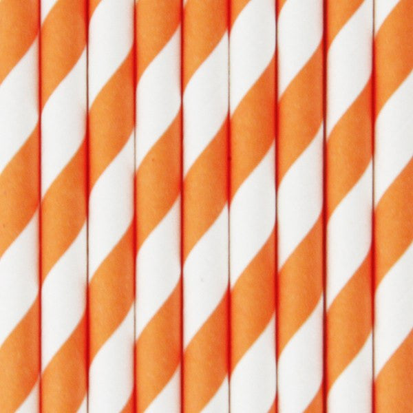Pajitas de papel raya naranja / 10 uds.