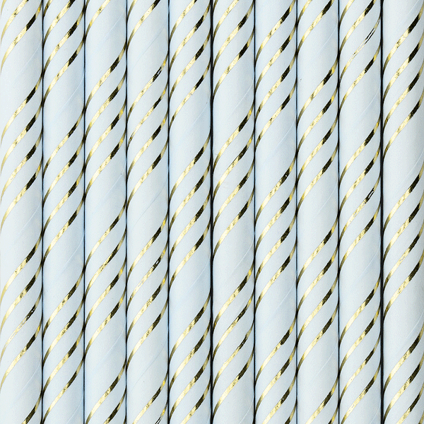 Light blue stripe paper straws foil detail / 10 units.
