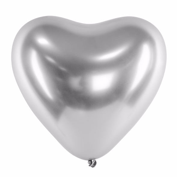 Heart balloons chrome silver / 2 pcs.
