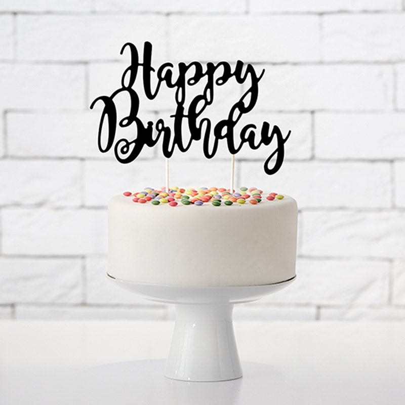 Black Happy Birthday cake topper