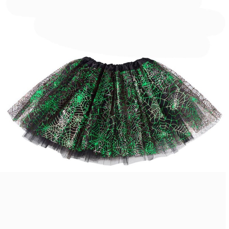 Halloween green spider web witch tutu