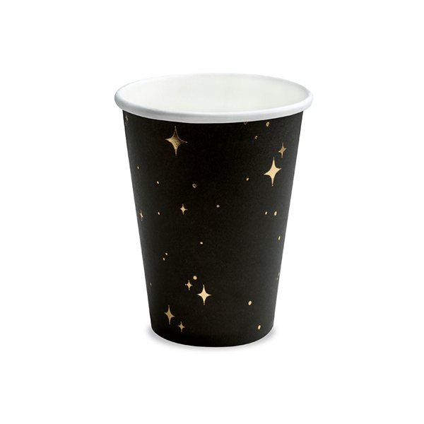 Black cups gold stars / 6 pcs.